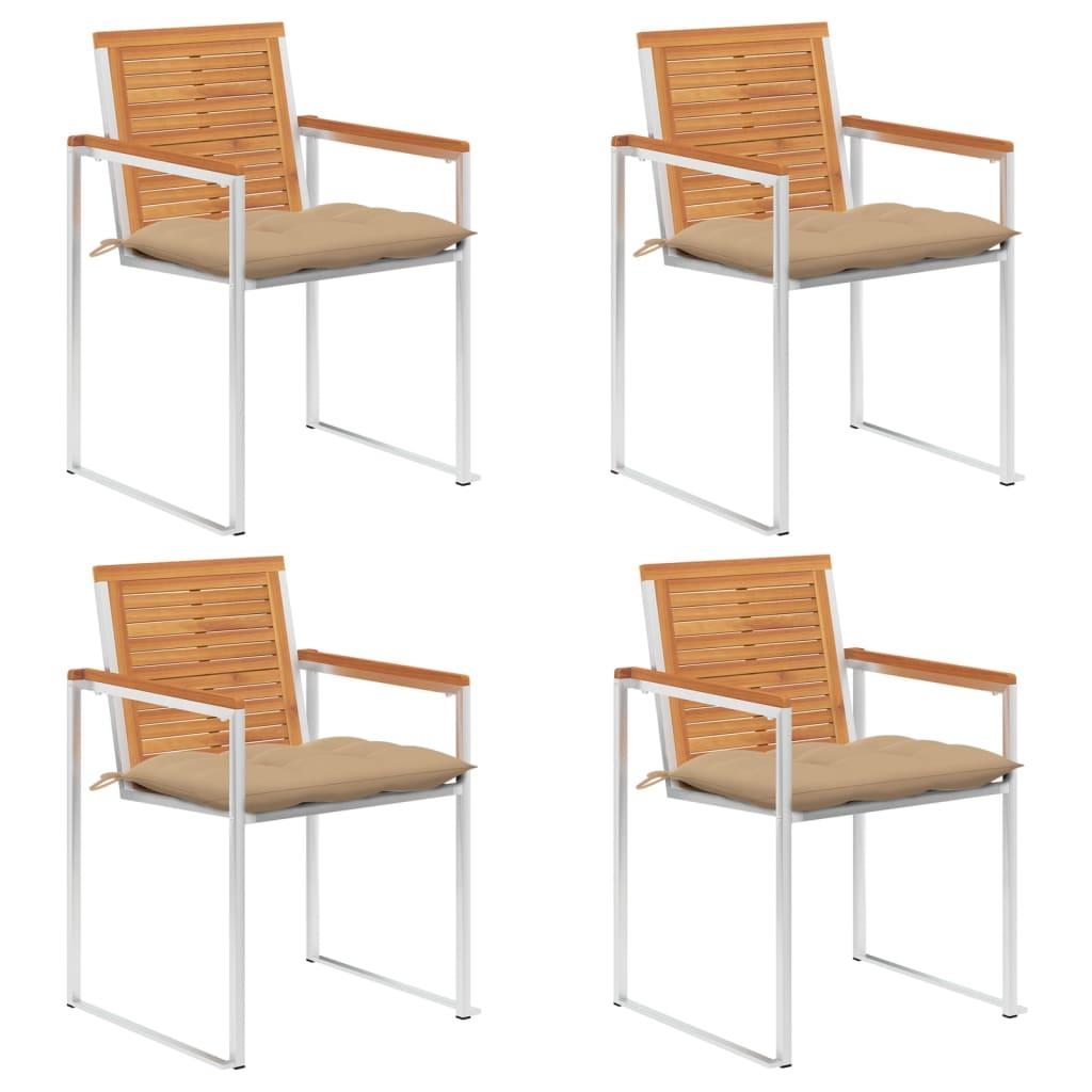 Havestole Med Hynder 2 Stk. Massivt Akacietræ Og Stål - 4 / Beige