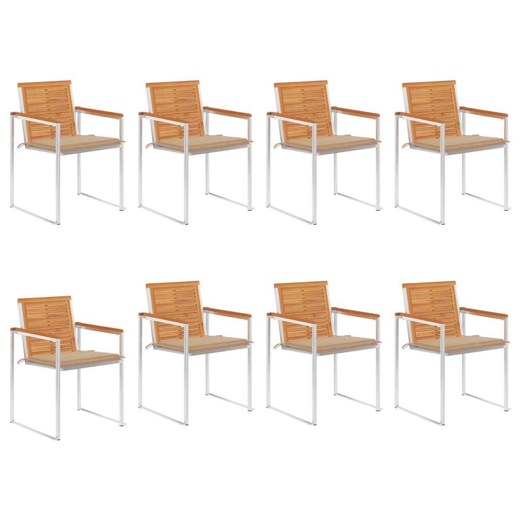 Havestole Med Hynder 2 Stk. Massivt Akacietræ Og Stål - 8 / Beige