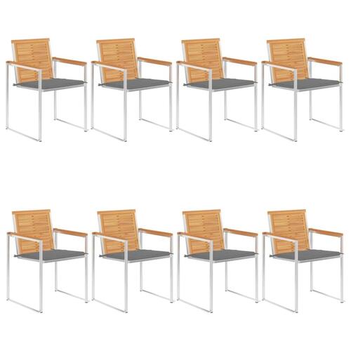 Havestole 8 stk. med hynder massivt teaktræ