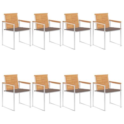 Havestole 8 stk. med hynder massivt teaktræ