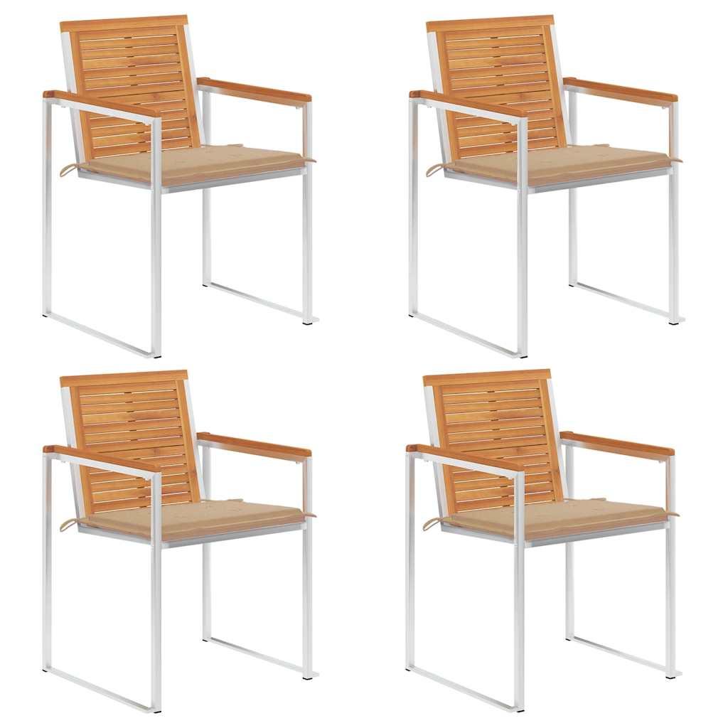 Havestole Med Hynder 2 Stk. Massivt Akacietræ Og Stål - 4 / Beige