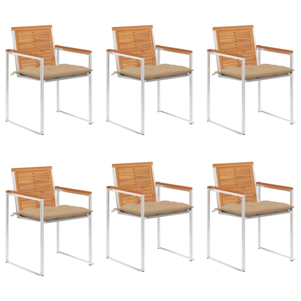 Havestole i massivt akacietræ - 6 stk. med beige hynder