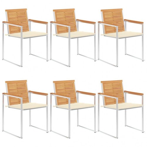 Havestole 6 stk. med hynder massivt teaktræ