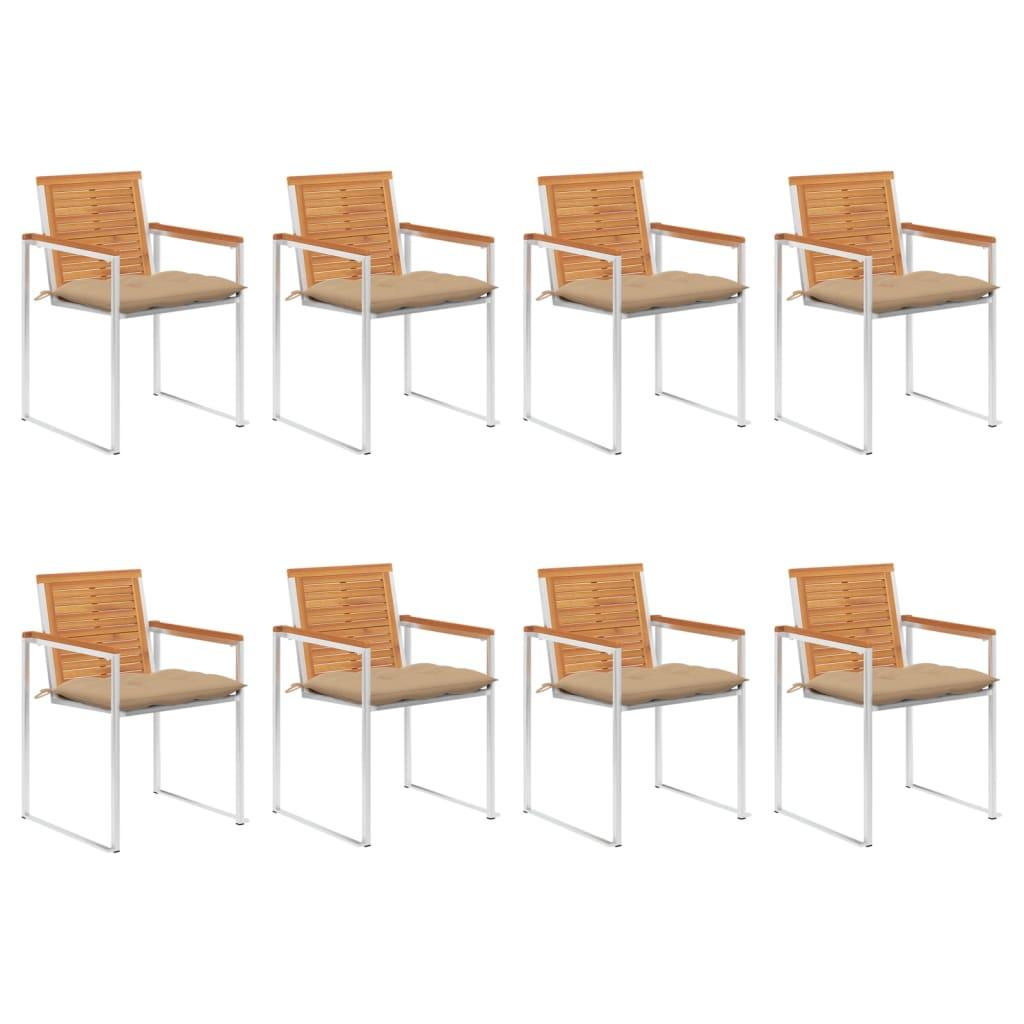 Havestole Med Hynder 2 Stk. Massivt Akacietræ Og Stål - 8 / Beige