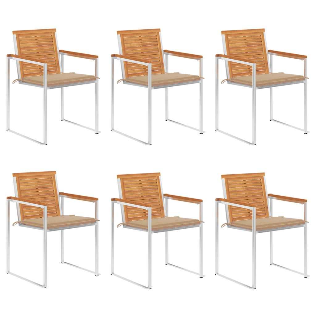 Havestole Med Hynder 2 Stk. Massivt Akacietræ Og Stål - 6 / Beige