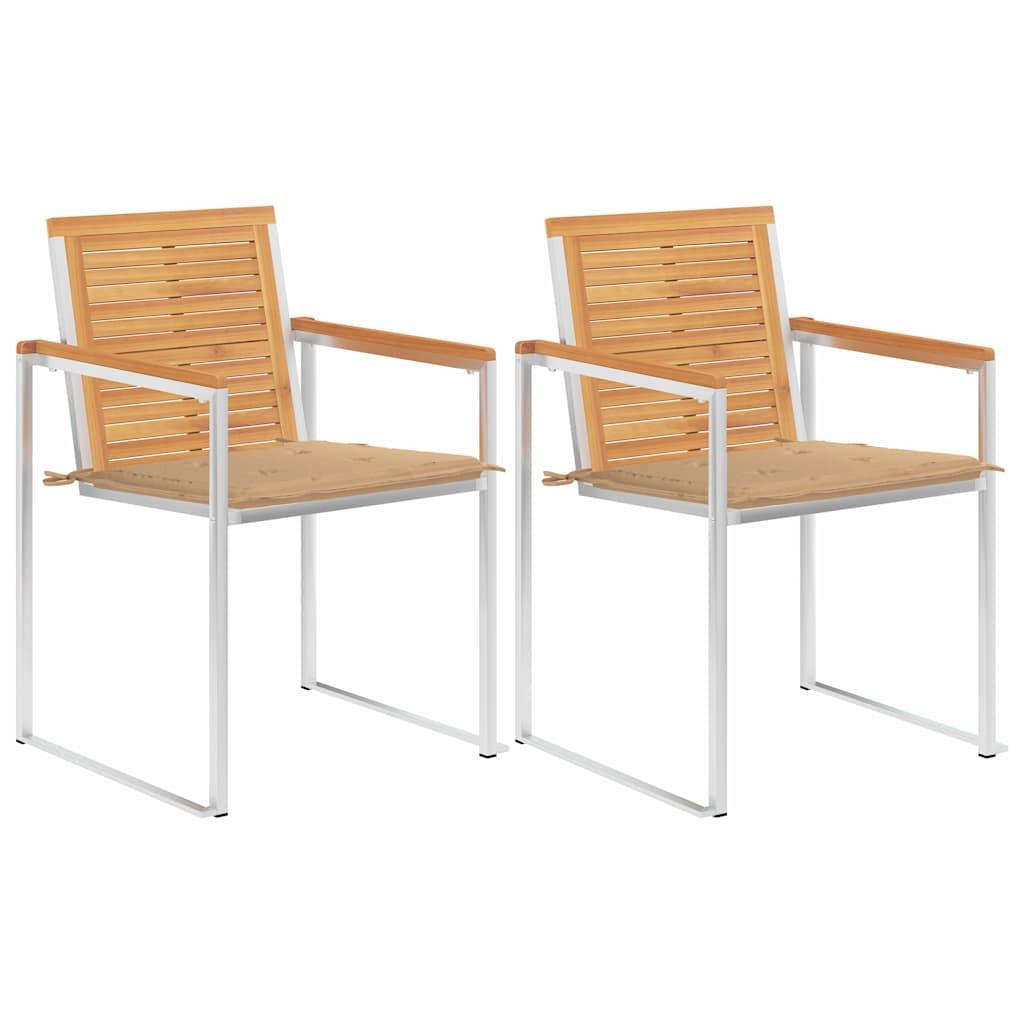 Havestole Med Hynder 2 Stk. Massivt Teaktræ Og Stål - 2 / Beige