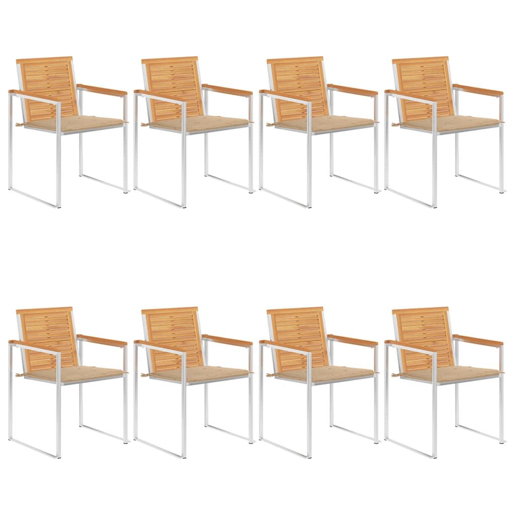 Havestole Med Hynder 2 Stk. Massivt Teaktræ Og Stål - 8 / Beige