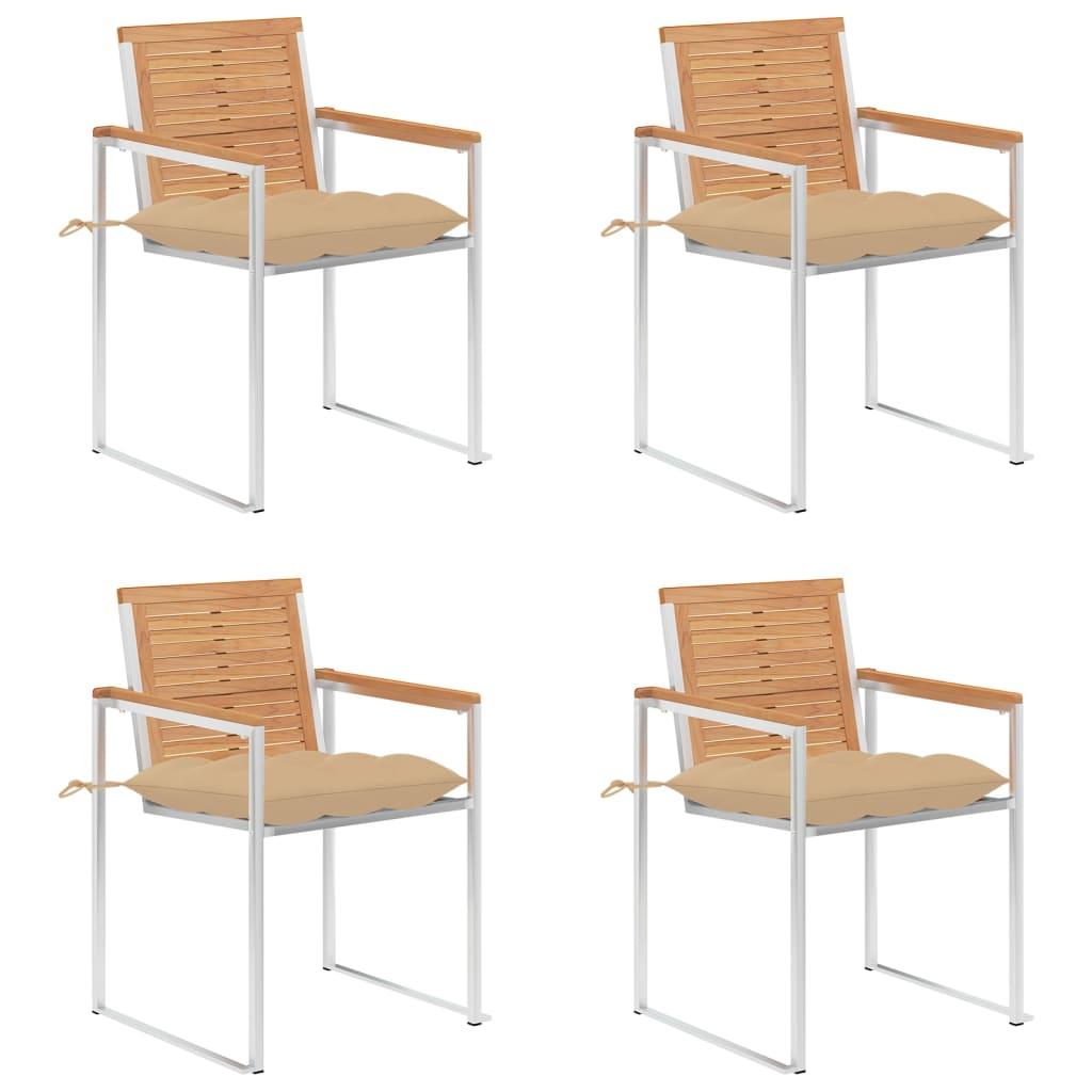 Havestole Med Hynder 2 Stk. Massivt Teaktræ Og Stål - 4 / Beige