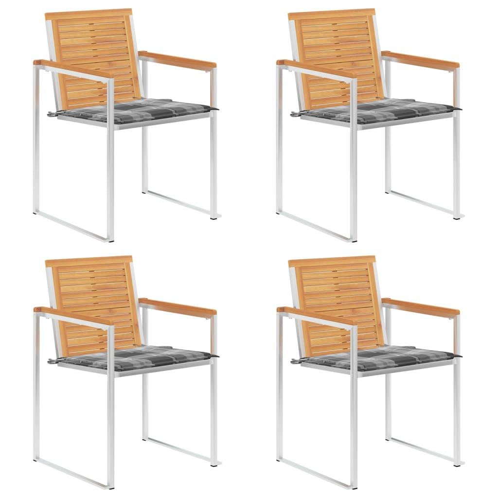 Havestole Med Hynder 2 Stk. Massivt Teaktræ Og Stål - 4 / Grå mønster