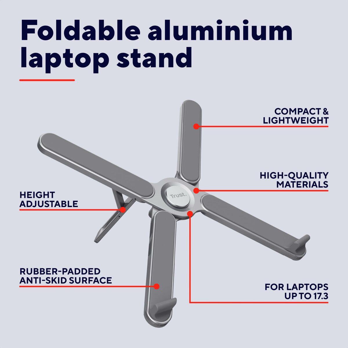 Laptop stander Trust Macy – sammenklappelig, metalgrå, op til 17″
