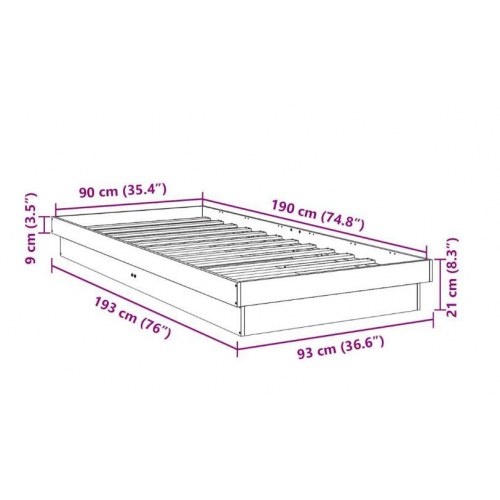 Sengestel uden madras 90x190 cm massivt egetræ