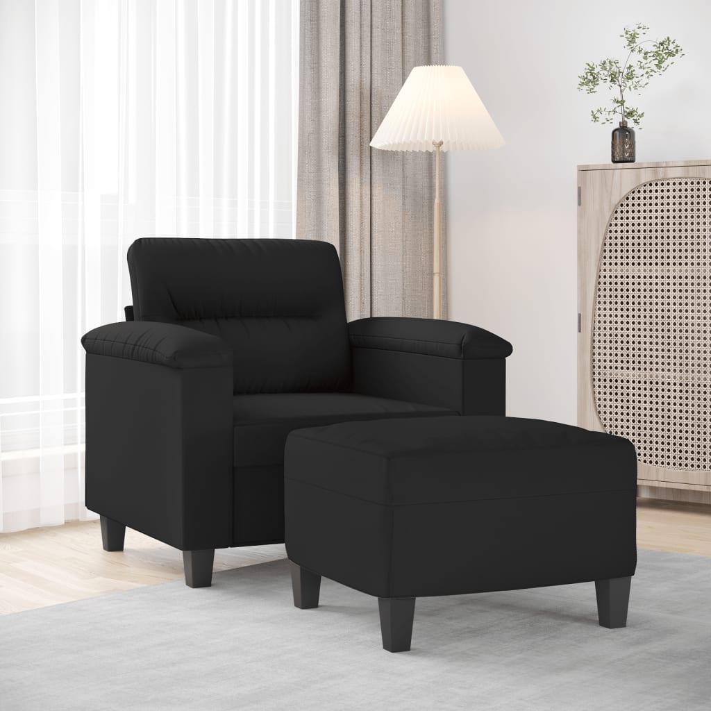 Sofastol med fodskammel 60 cm mikrofiberstof sort