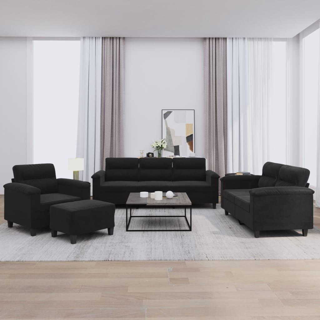 SofasÃ¦t 4 dele med hynder mikrofiberstof sort