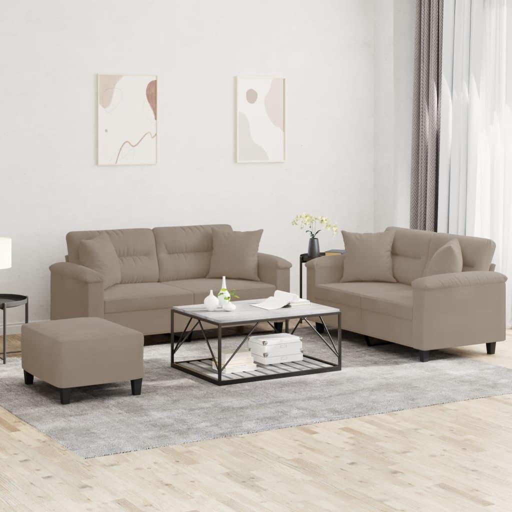 SofasÃ¦t 3 dele med puder mikrofiberstof grÃ¥brun