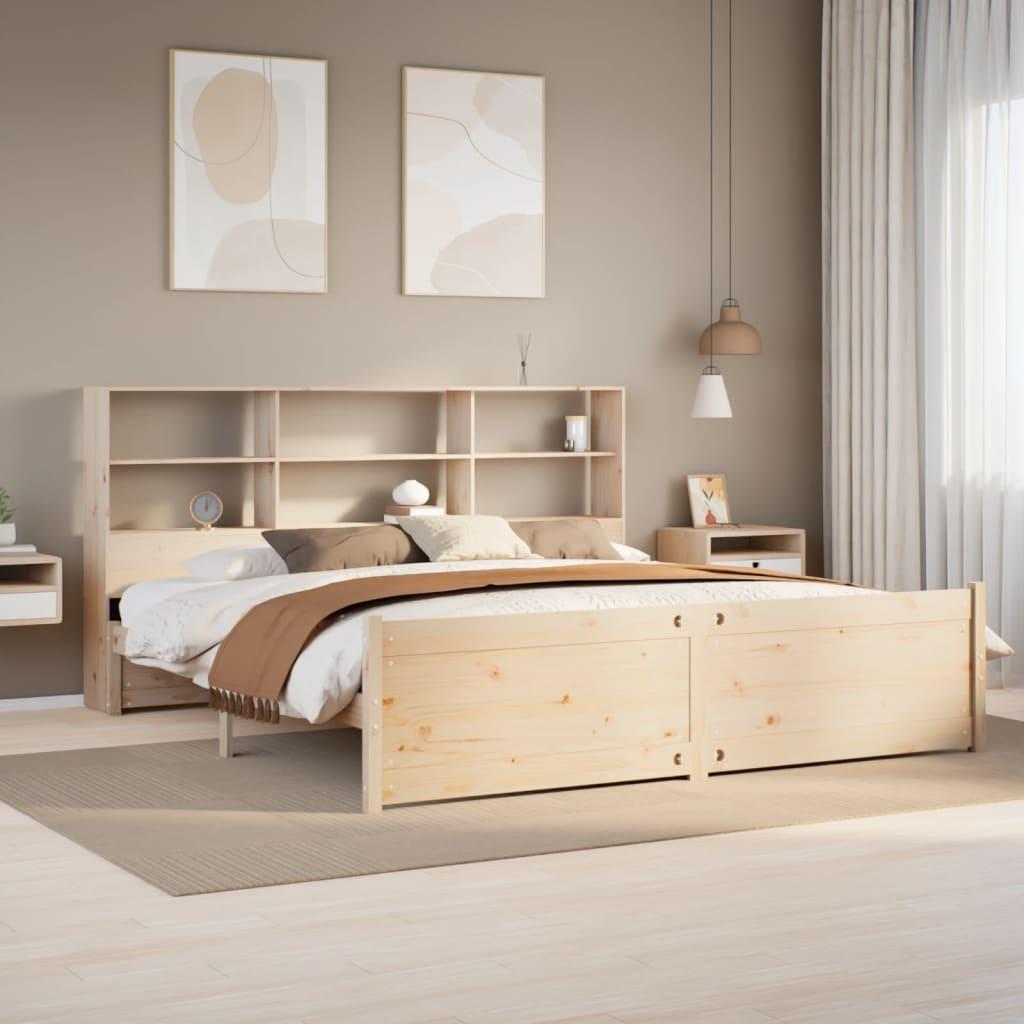 Seng med reol uden madras 200x200 cm massivt fyrretræ