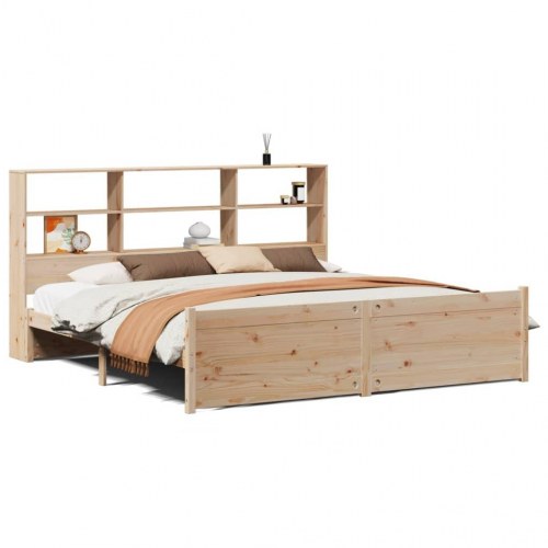 Seng med reol uden madras 200x200 cm massivt fyrretræ