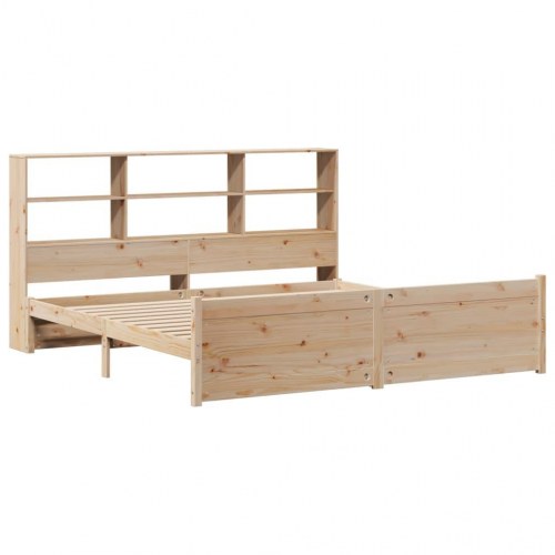 Seng med reol uden madras 200x200 cm massivt fyrretræ