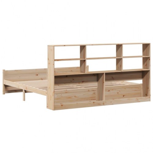 Seng med reol uden madras 200x200 cm massivt fyrretræ
