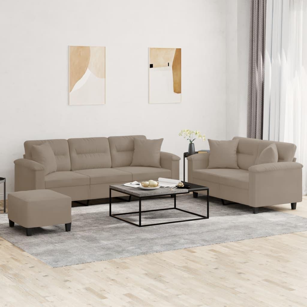 SofasÃ¦t 3 dele med puder mikrofiberstof grÃ¥brun