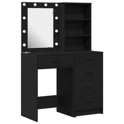 2-delt Makeupbord Sæt med LED Sort Konstrueret Træ