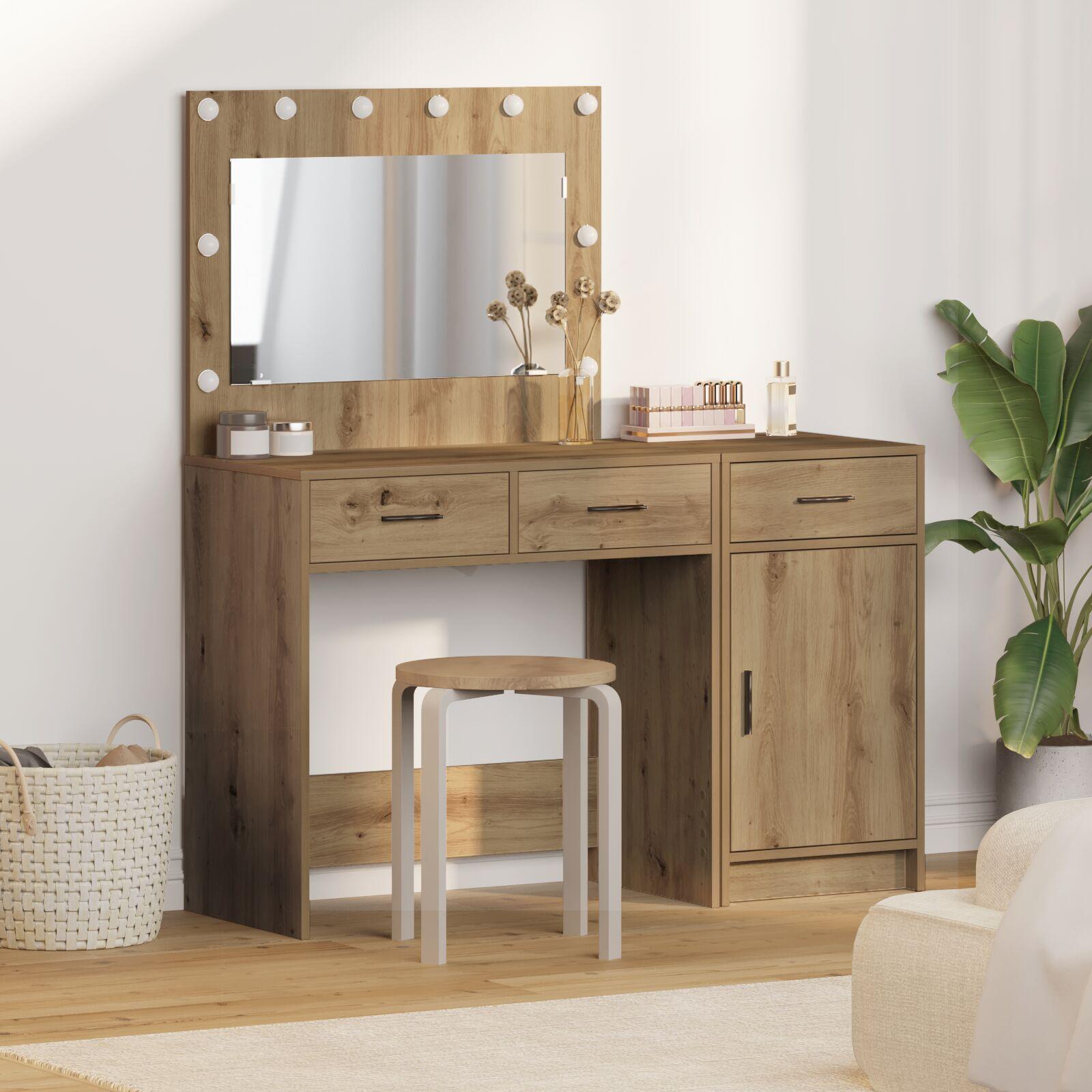 2-delt makeupbordssæt med LED i artisan egetræ