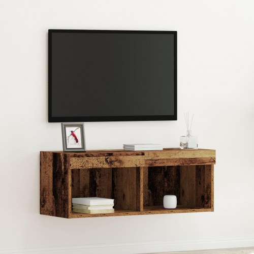 TV Væghylde med LED Lys Gamle Træ 80x30x30 cm