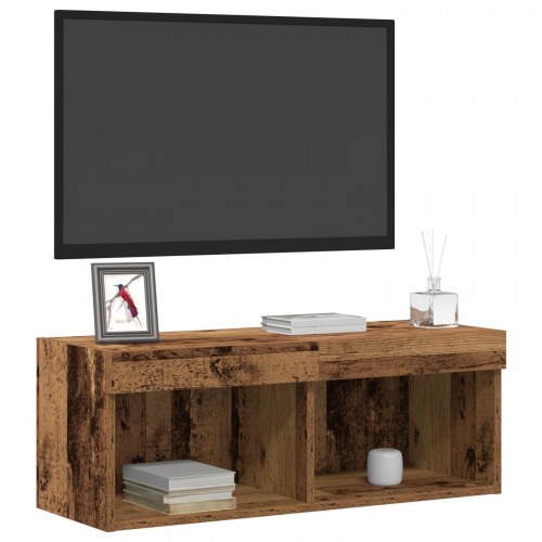 TV Væghylde med LED Lys Gamle Træ 80x30x30 cm