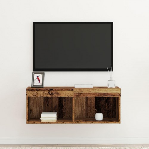 TV Væghylde med LED Lys Gamle Træ 80x30x30 cm