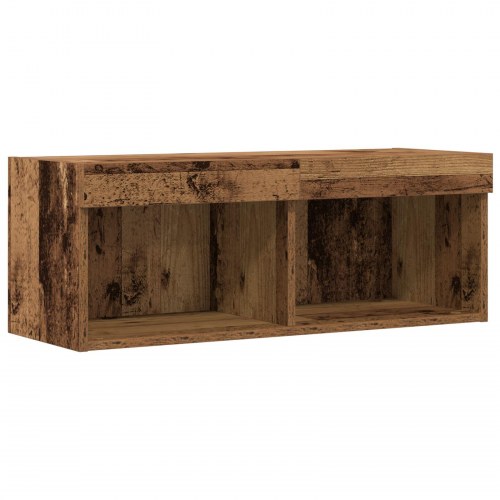 TV Væghylde med LED Lys Gamle Træ 80x30x30 cm