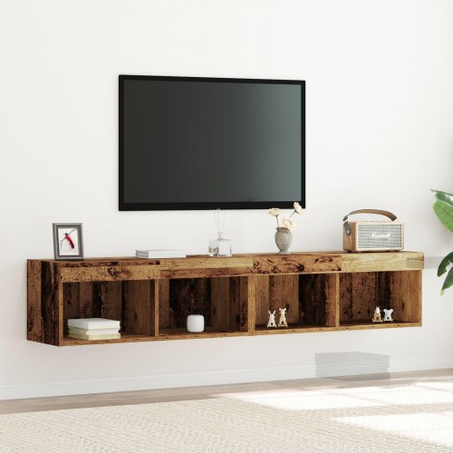 TV Vægbestik med LED Lys 2 stk Gamle Træ 80x30x30 cm