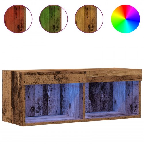 TV Vægbestik med LED Lys 2 stk Gamle Træ 80x30x30 cm