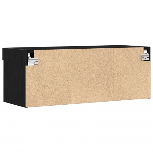 TV Væghylde med LED-lys Sort Eg 80x30x30 cm