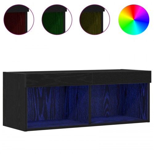 TV Vægskabe med LED Lys 2 stk Sort Eg 80x30x30 cm