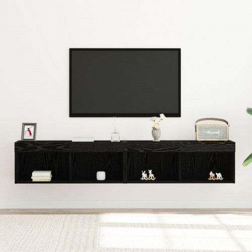 TV Vægskabe med LED Lys 2 stk Sort Eg 80x30x30 cm