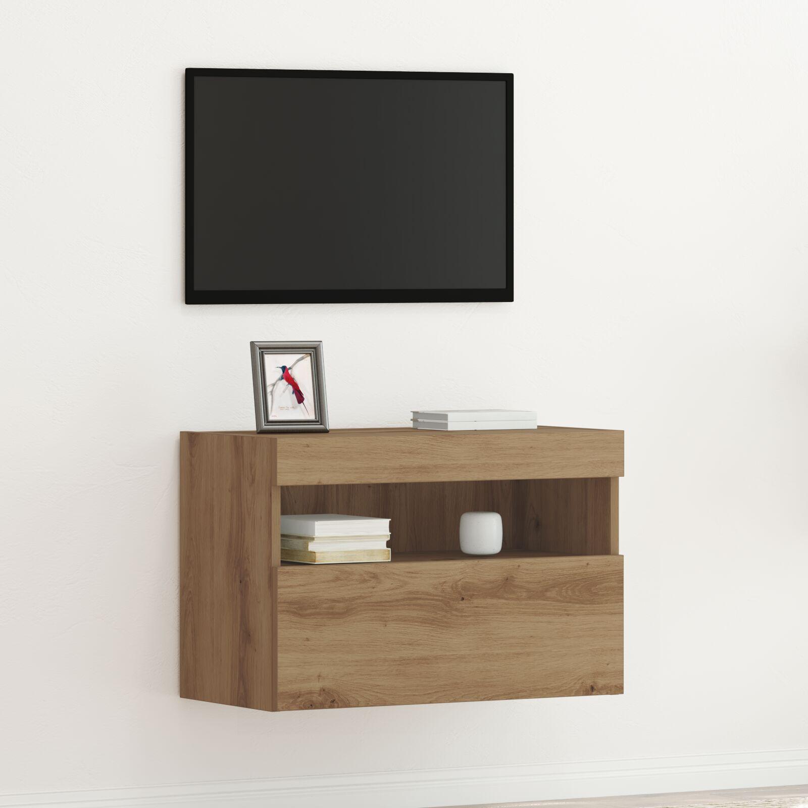 TV Væghylde med LED Lys Artisan Eg 60x30x40 cm