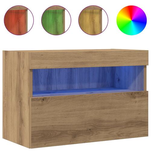TV Væghylde med LED Lys Artisan Eg 60x30x40 cm