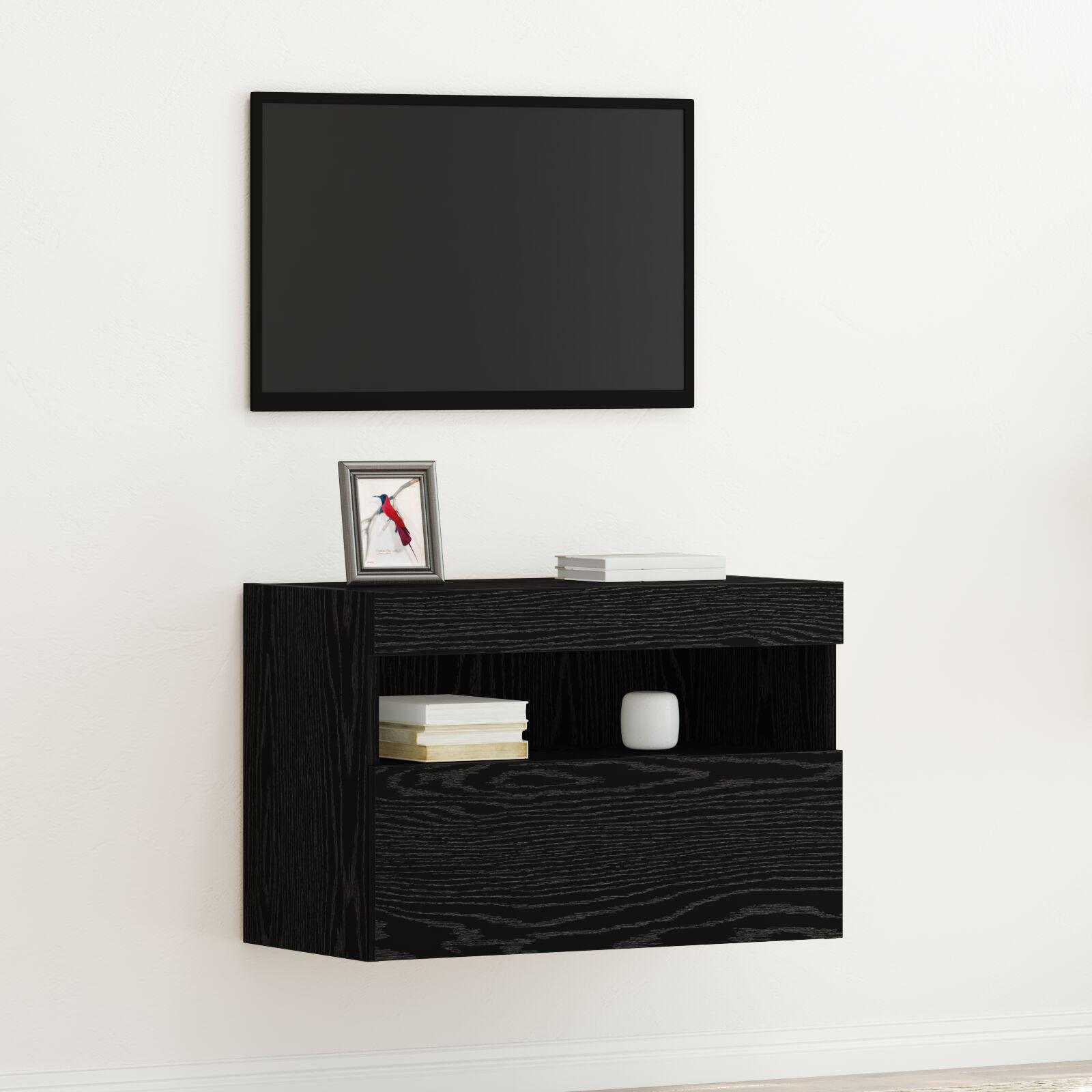 Tv Vægskab Vægmonteret Sort Eg 60 X 30 X 40 Cm Konstrueret Træ