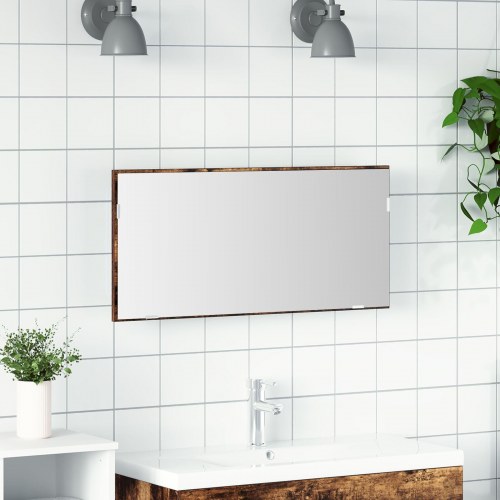 Badeværelsesspejlskab med LED-lys Røget Eg 80x37 cm