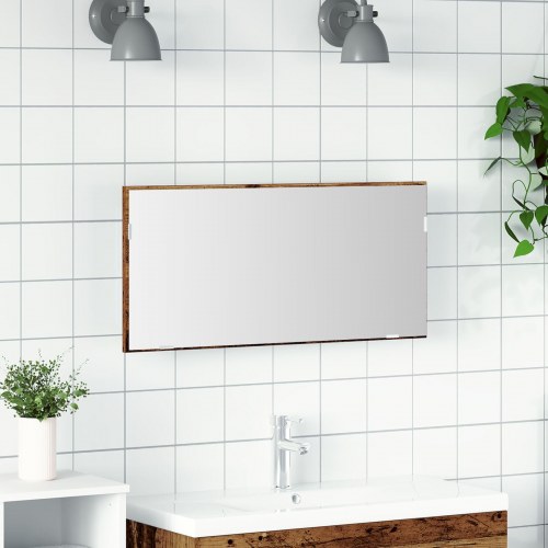 Badeværelsesspejlskab med LED-lys i gammelt træ 80x37 cm