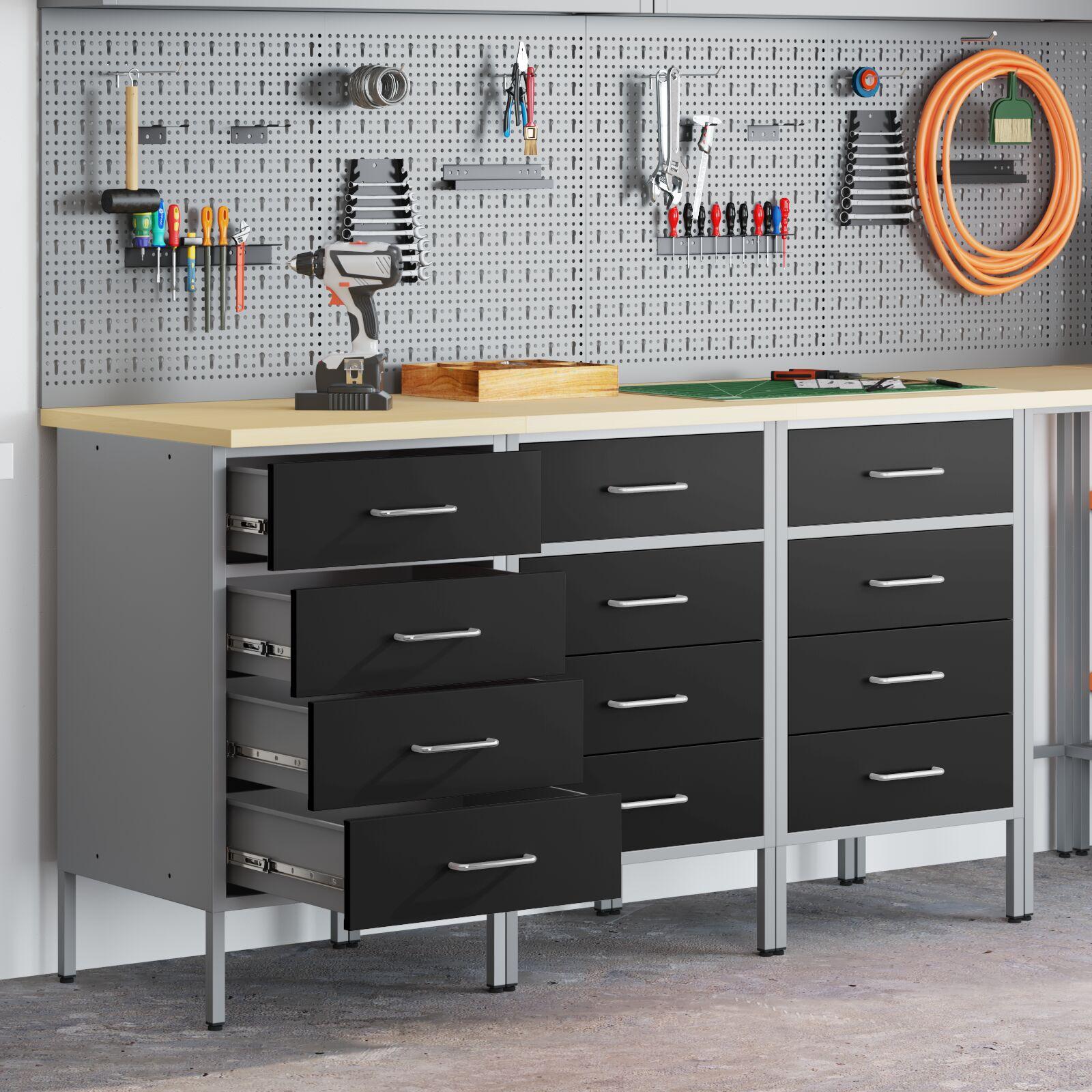 Arbejdsskab med skuffe 3 pcs Sort og grå 150 x 55 x 85 cm