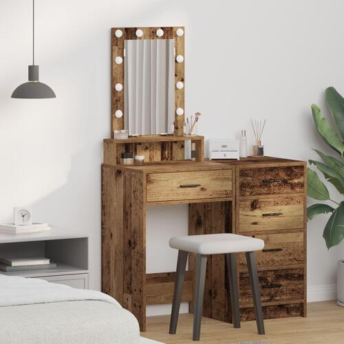Sminkebord med LED-lys Gamle træ 50x41x140 cm