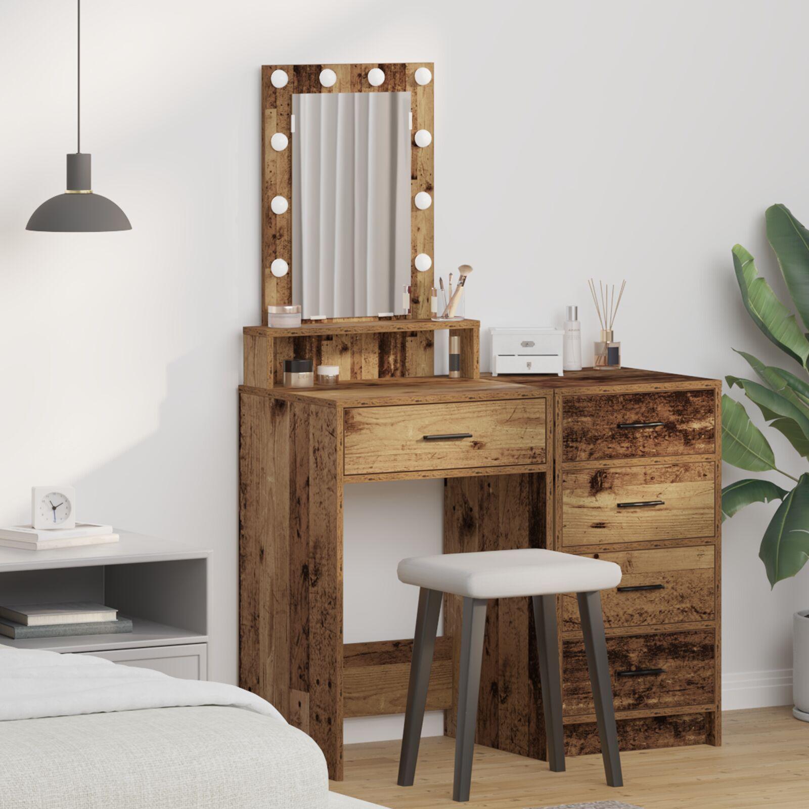 Sminkebord med LED-lys Gamle træ 50x41x140 cm