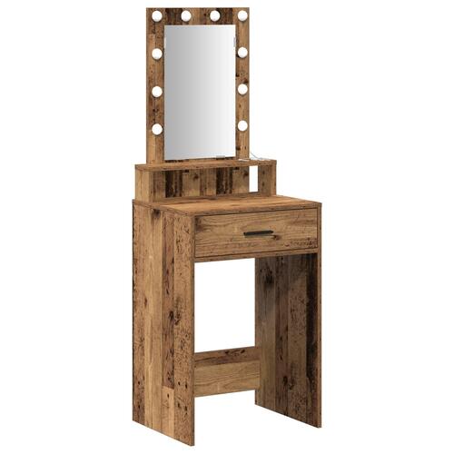 Sminkebord med LED-lys Gamle træ 50x41x140 cm
