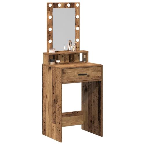 Sminkebord med LED-lys Gamle træ 50x41x140 cm