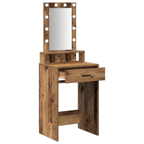 Sminkebord med LED-lys Gamle træ 50x41x140 cm