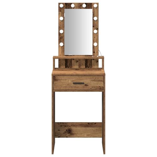 Sminkebord med LED-lys Gamle træ 50x41x140 cm