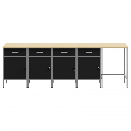 5 Stk. Arbejdsskab og Hjørnebord Sæt Sort Træ