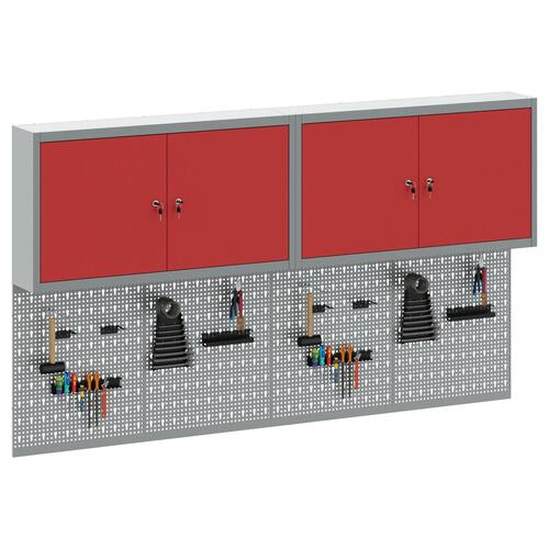 6 Deles Værktøjsskab og Pegboard Sæt Vægmonteret Rød Metal