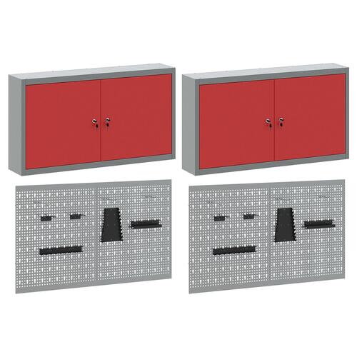 6 Deles Værktøjsskab og Pegboard Sæt Vægmonteret Rød Metal