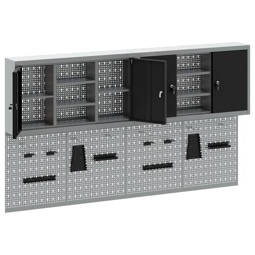 4-delt værktøjsskabs- og pegboard-sæt vægmonteret sort metal